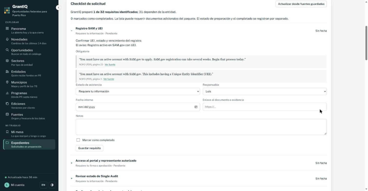 Un requisito abierto: responsable, fecha interna, evidencia y notas